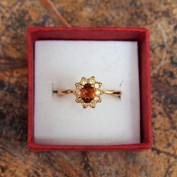 Jewelry - 18k GE honey citrine simulated diamond accent ring
